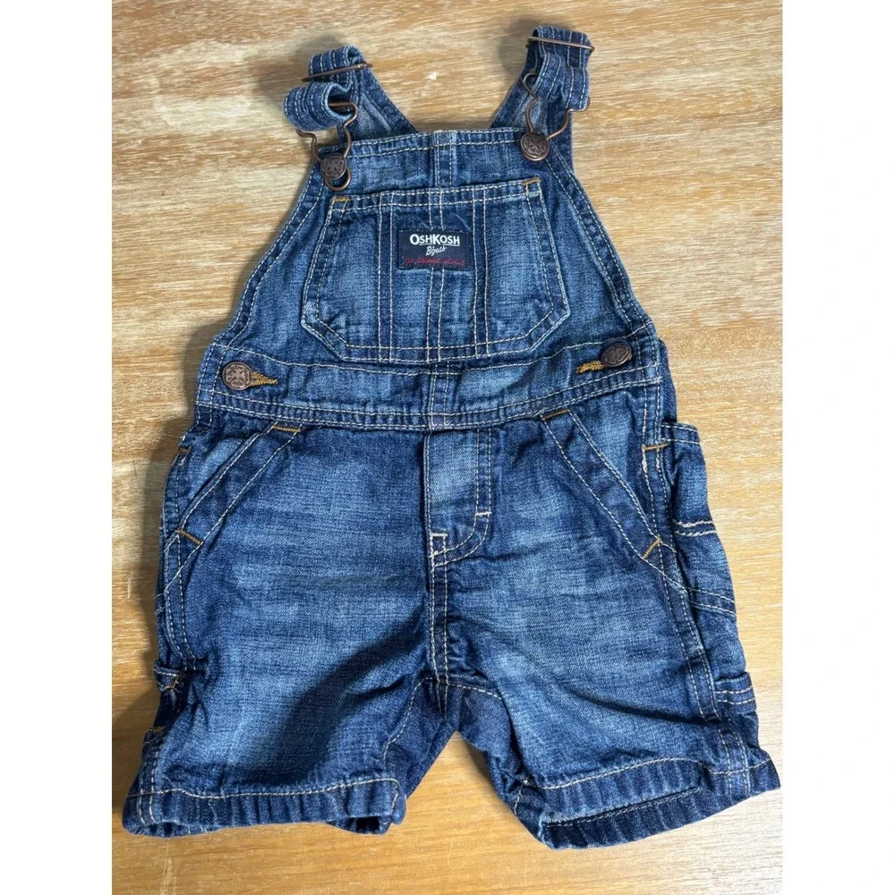 OshKosh B'gosh Baby Boys Blue‎ Denim Shortalls Overalls 9M 424A216